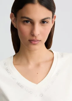 T-shirt con logo e strass