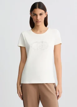 T-shirt con logo e strass