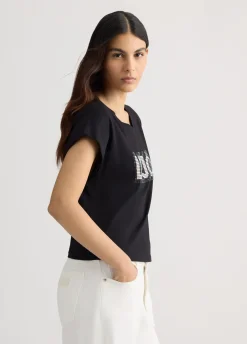T-shirt con logo e strass