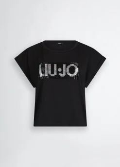 T-shirt con logo e strass
