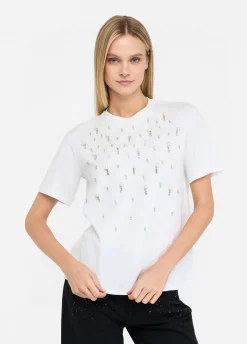 T-shirt con perle e strass