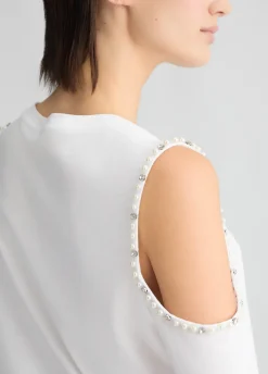 T-shirt con perle e strass
