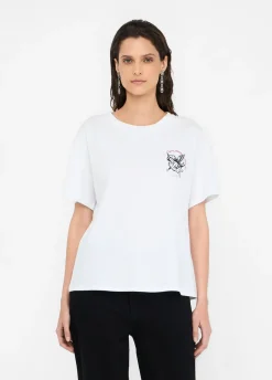 T-shirt con ricamo e strass