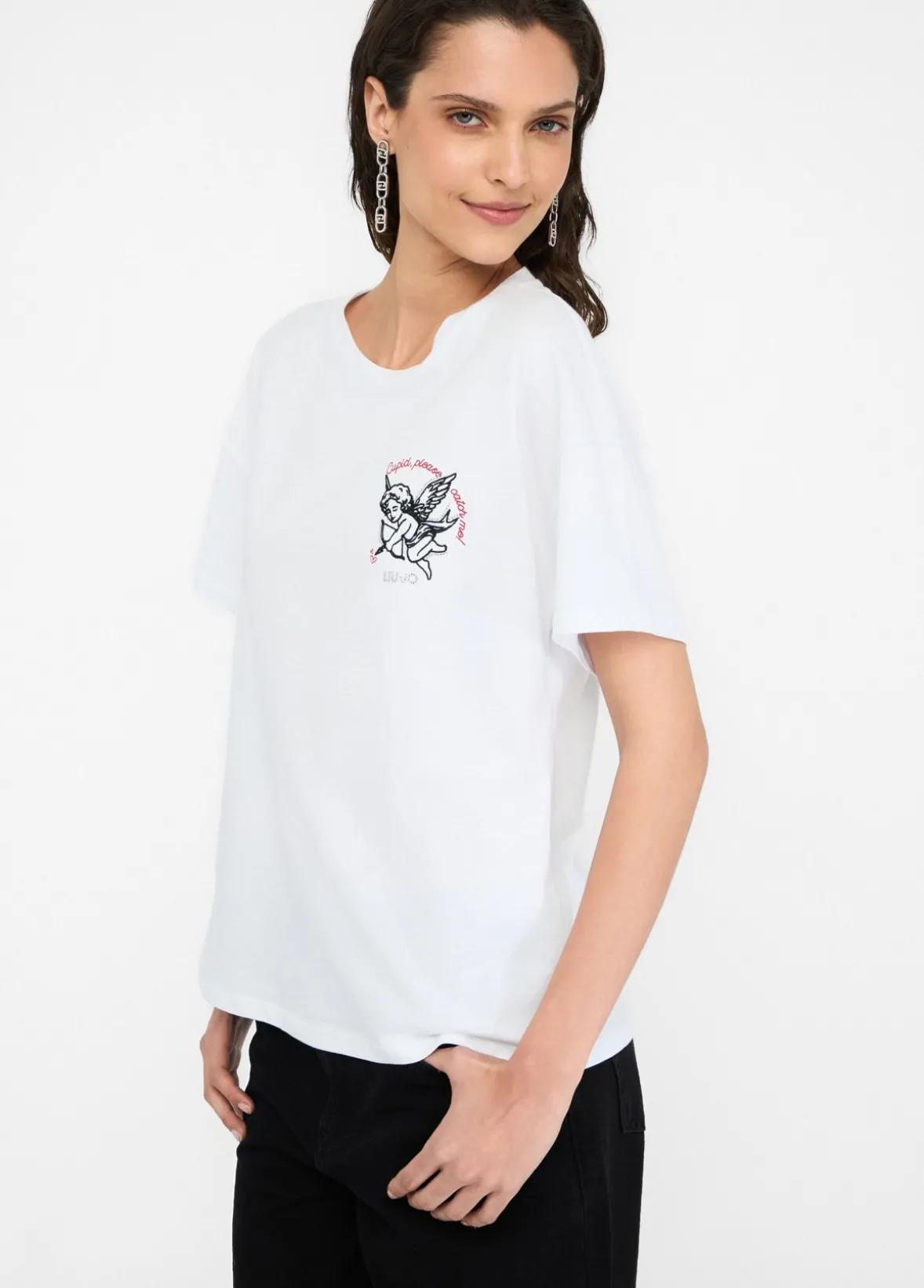 T-shirt con ricamo e strass