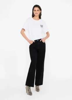 T-shirt con ricamo e strass