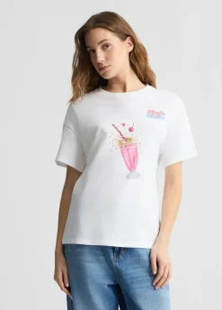 T-shirt con stampa e strass