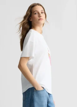 T-shirt con stampa e strass