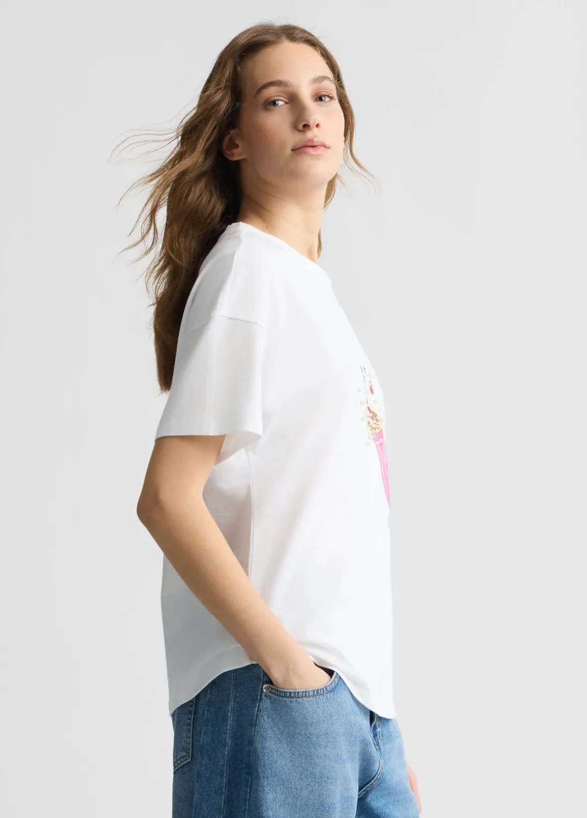 T-shirt con stampa e strass