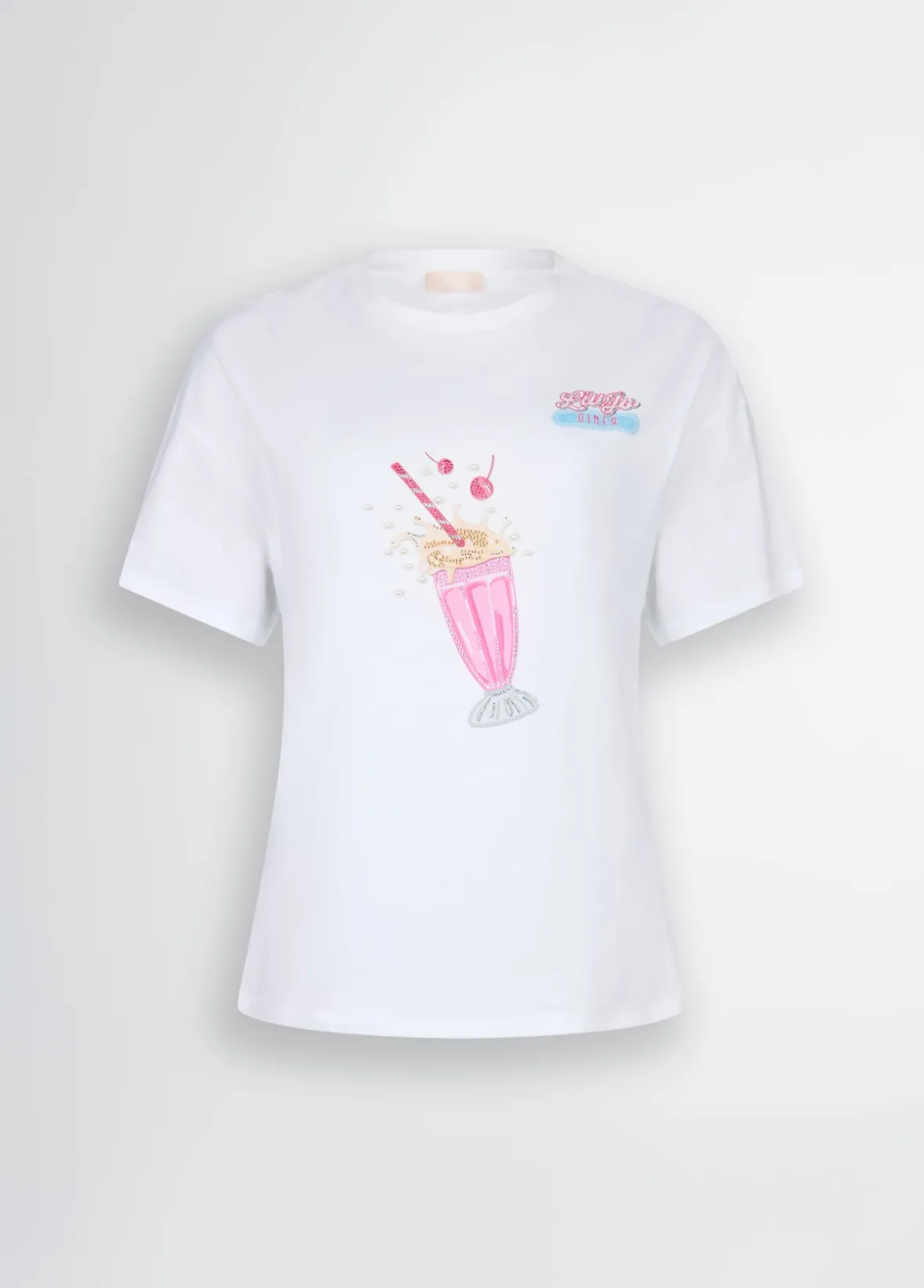 T-shirt con stampa e strass