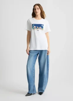 T-shirt con stampa e strass