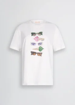 T-shirt con stampa e strass