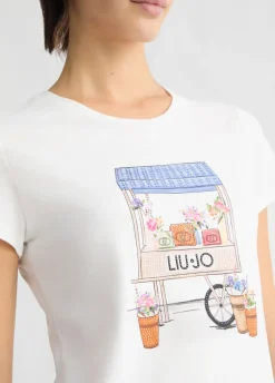 T-shirt con stampa e strass