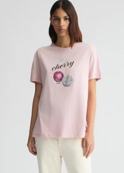 T-shirt con stampa e strass
