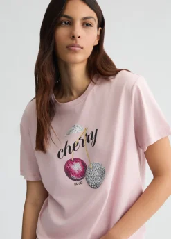 T-shirt con stampa e strass