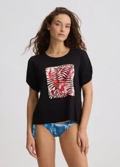T-shirt con stampa e strass