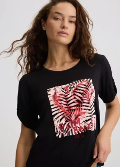 T-shirt con stampa e strass