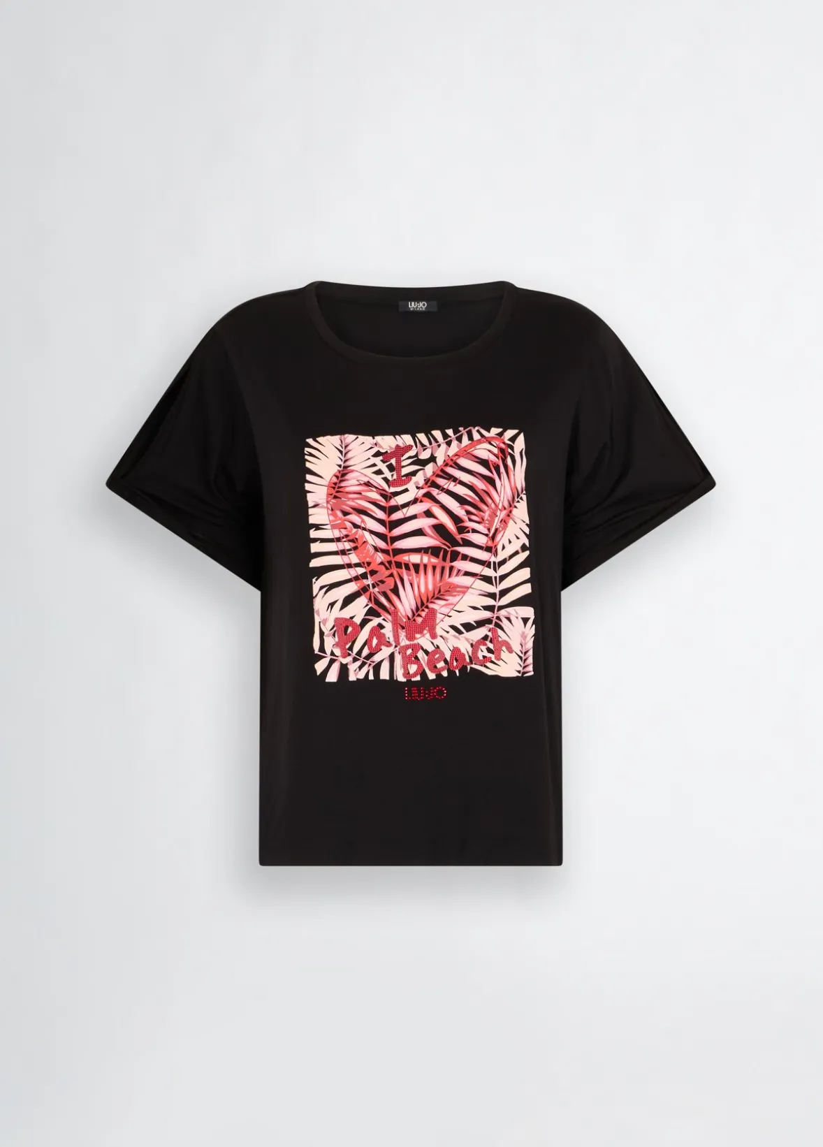 T-shirt con stampa e strass