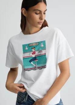 T-shirt con stampa e strass