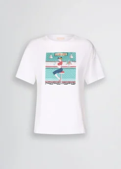 T-shirt con stampa e strass