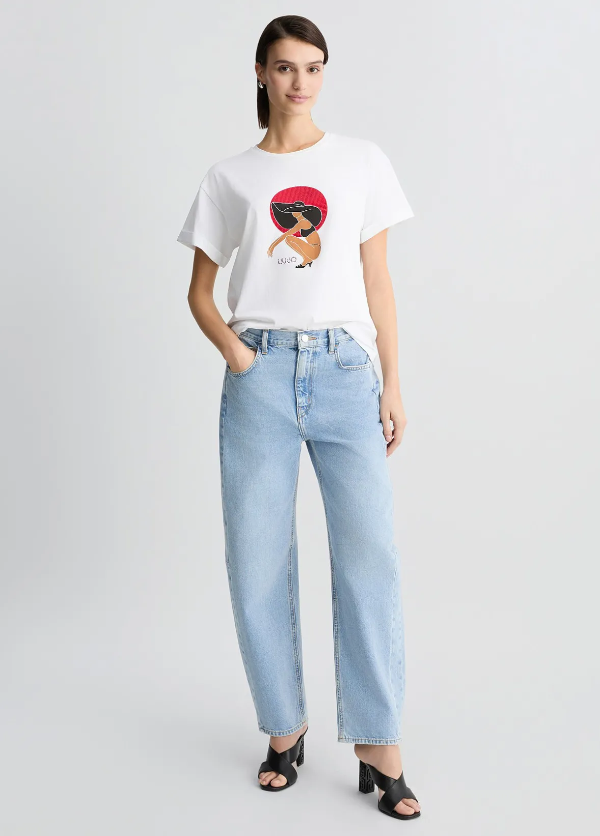 T-shirt con stampa e strass
