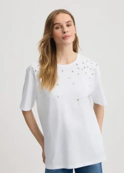 T-shirt con strass e castoni