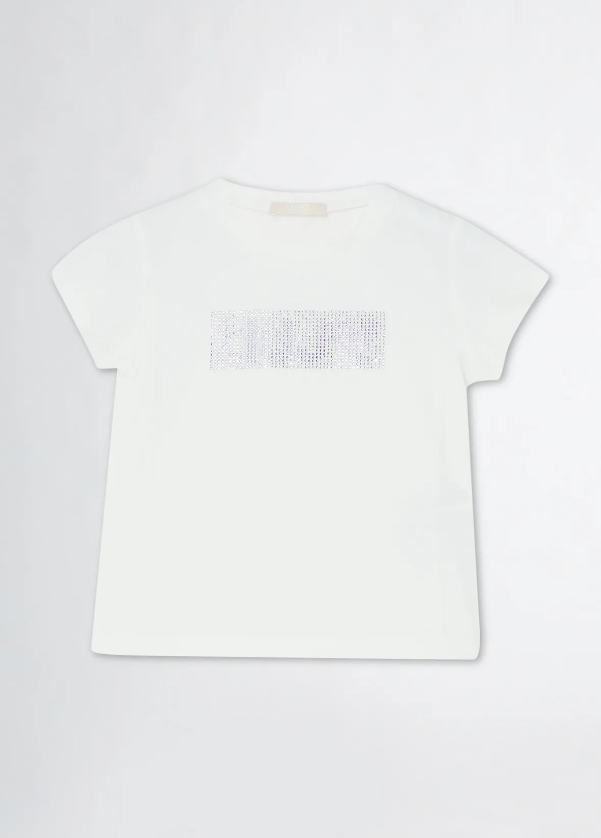 T-shirt in cotone con logo e strass