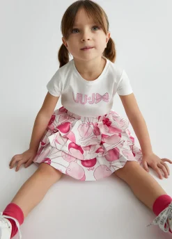 T-shirt in cotone con logo e strass