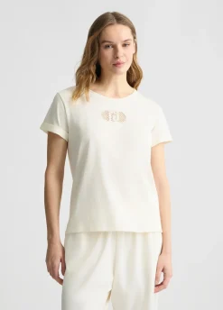 T-shirt in cotone con logo e strass