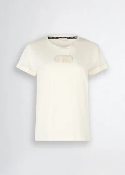 T-shirt in cotone con logo e strass
