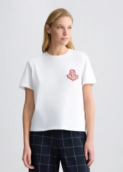 T-shirt in cotone con ricamo e strass
