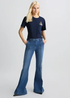 T-shirt in cotone con ricamo e strass