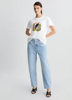 T-shirt in cotone con stampa e strass