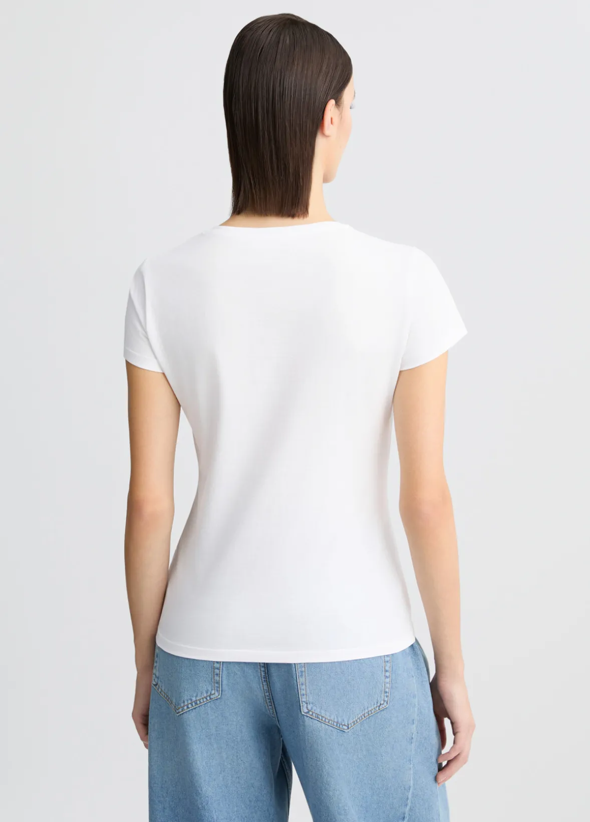 T-shirt in cotone con stampa e strass
