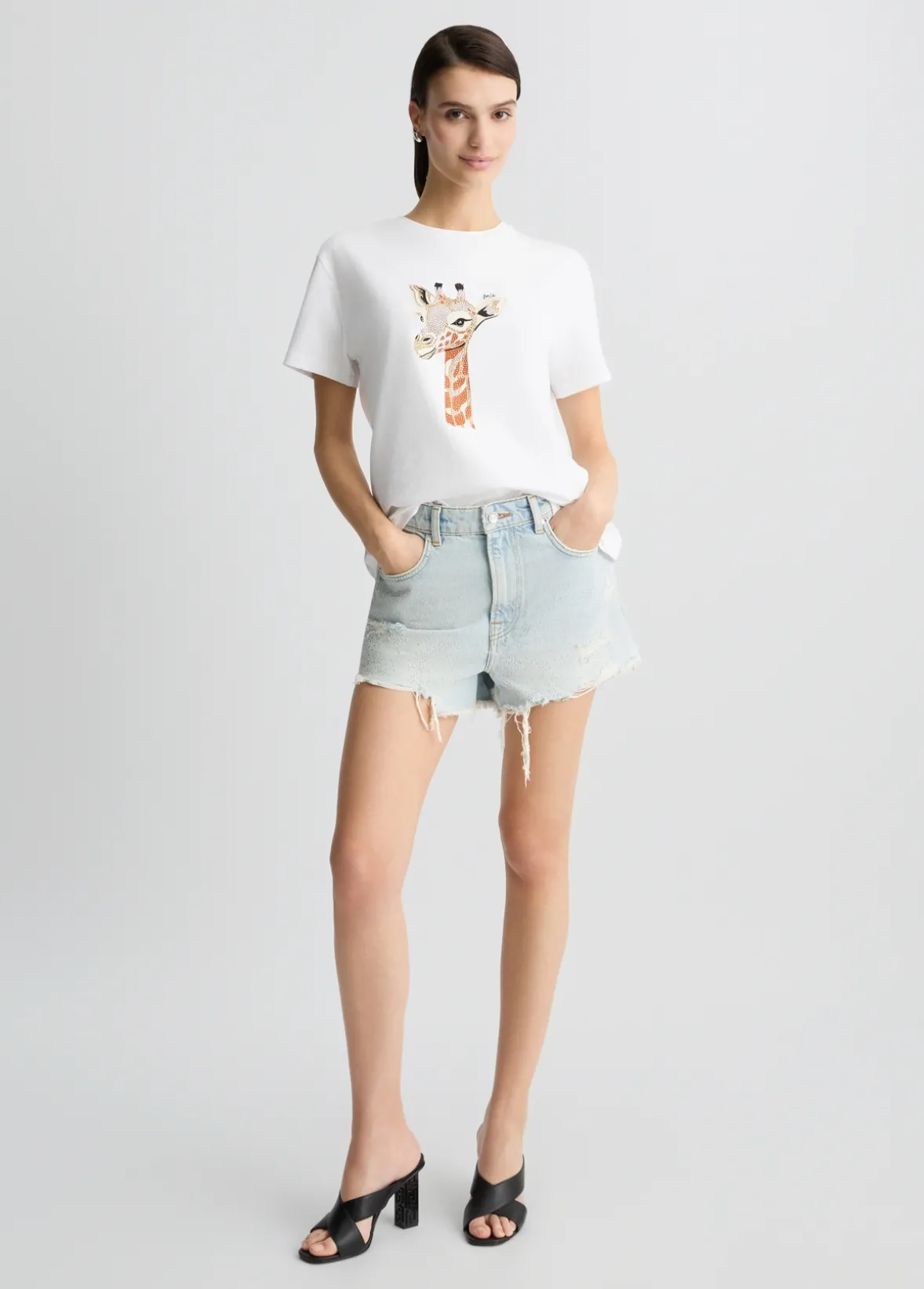 T-shirt in cotone con stampa e strass