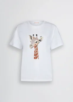 T-shirt in cotone con stampa e strass