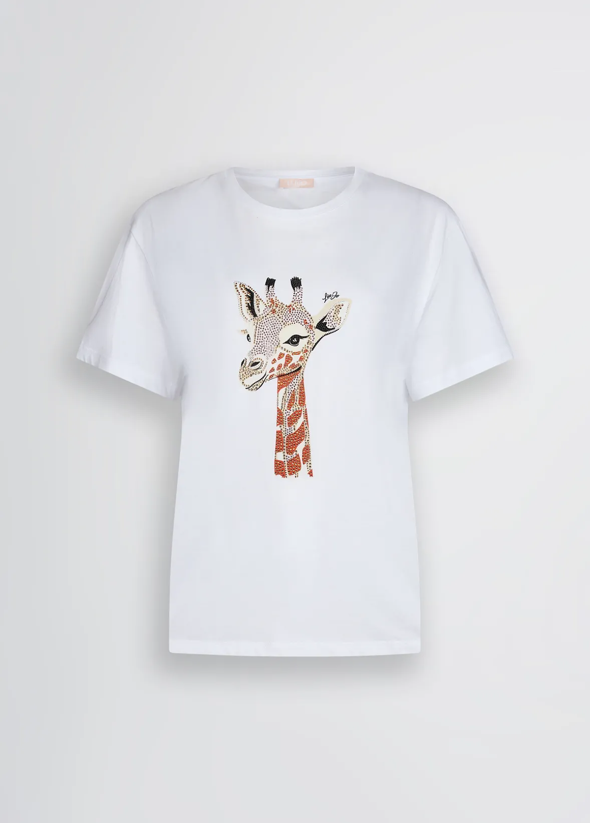 T-shirt in cotone con stampa e strass