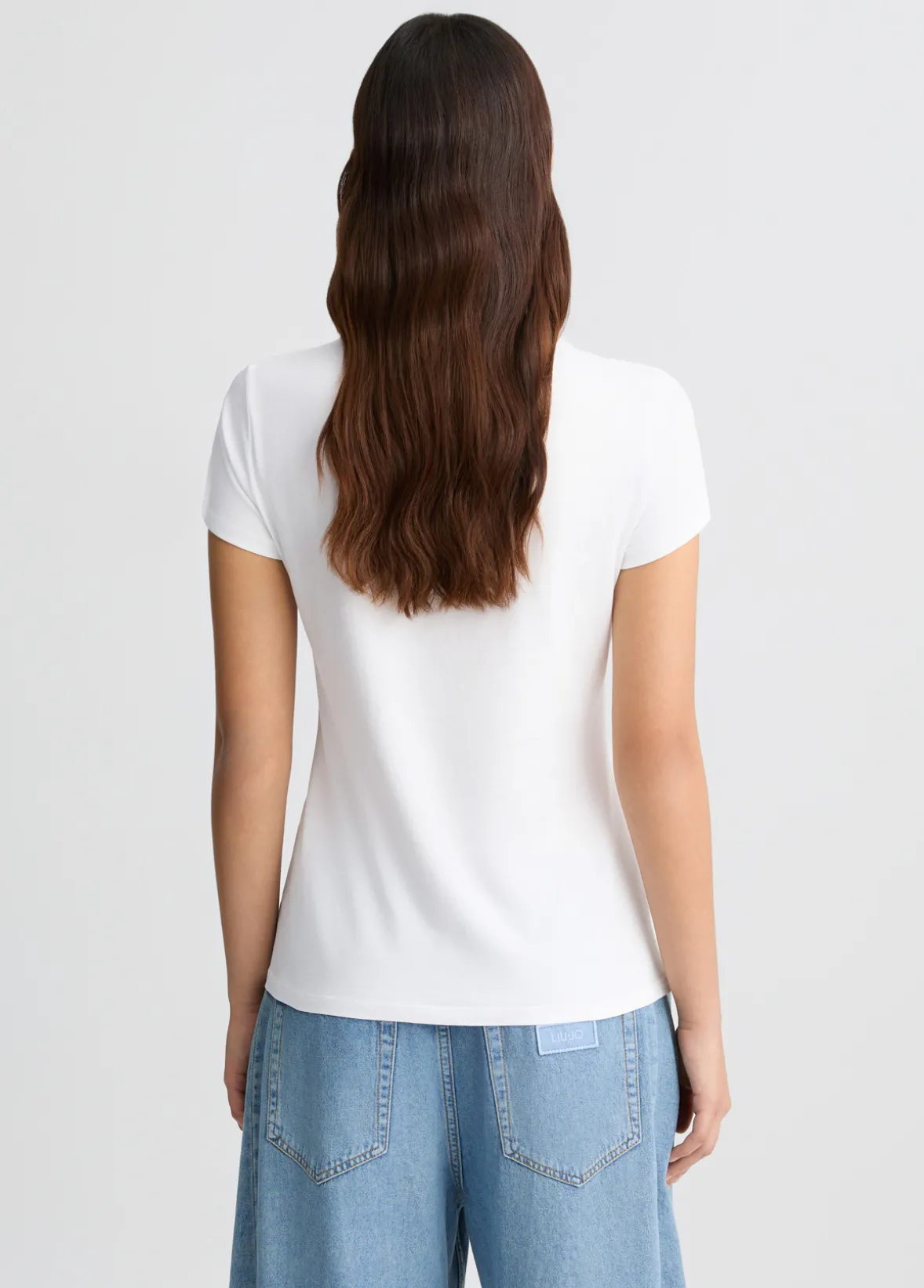 T-shirt in cotone con stampa e strass