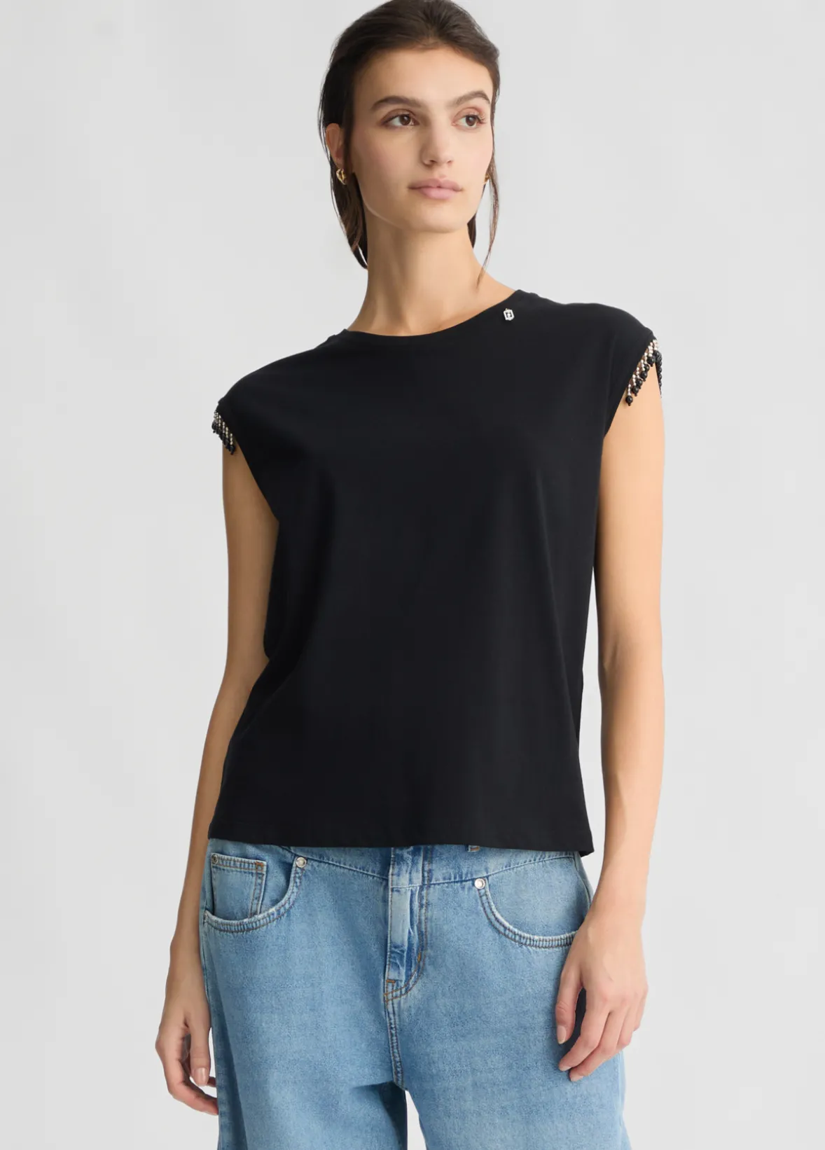 T-shirt in jersey con perline