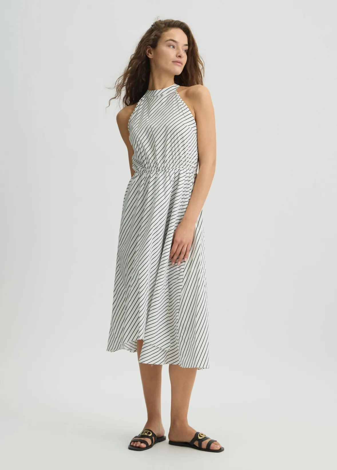 Vestito midi in popeline rigato